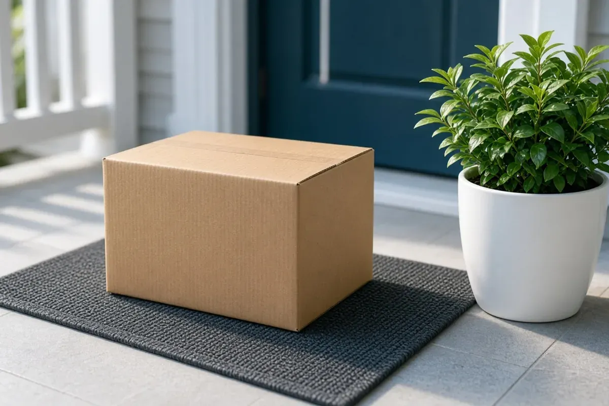 Package delivered to a front door.